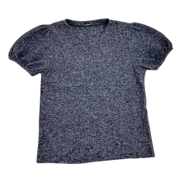 Zara charcoal Gray Puff Sleeve Fitted knit top raw edge size small - Picture 2 of 9